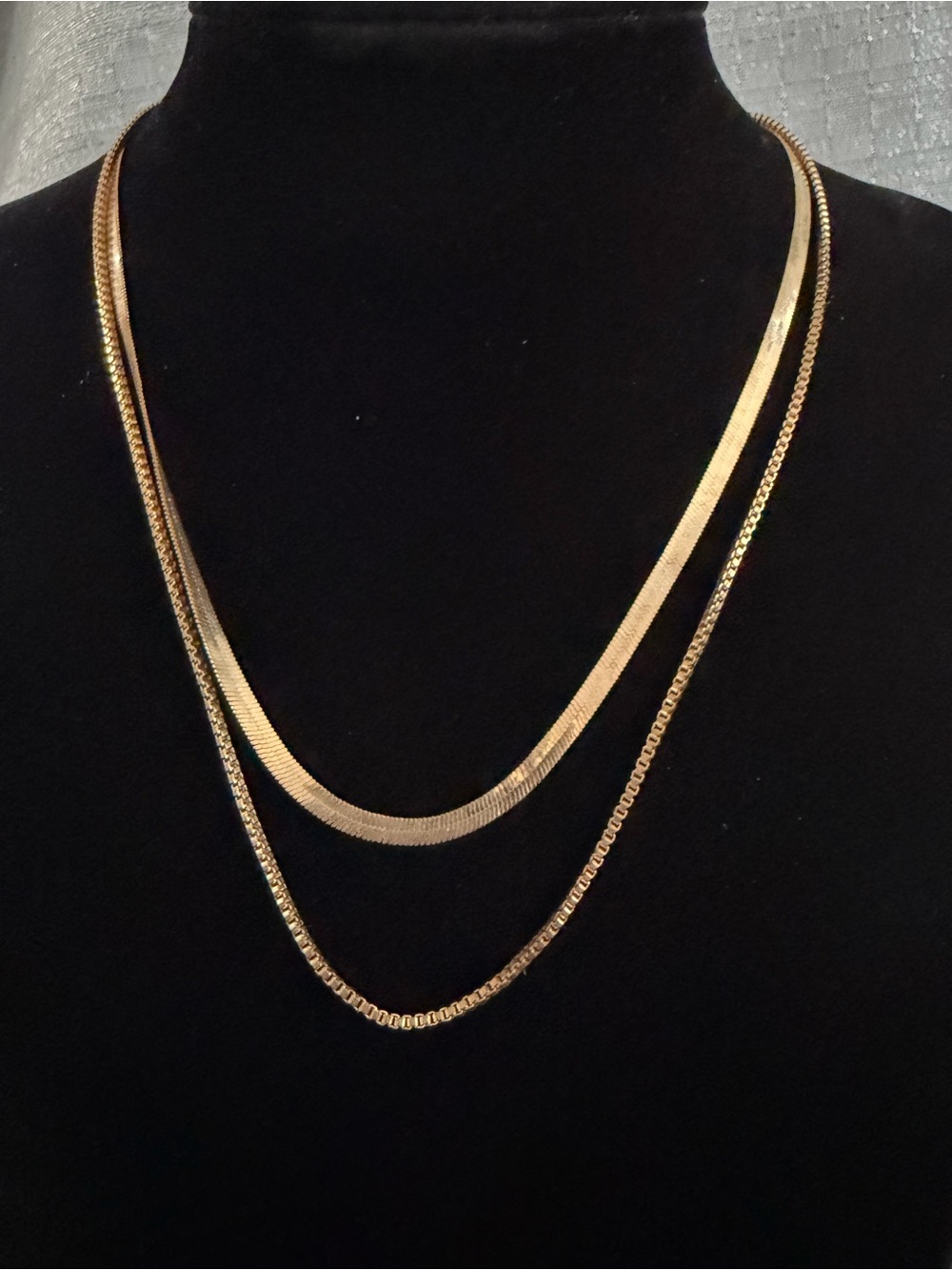 Gold-Tone Layered Herringbone & Box Chain Necklace Set
